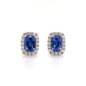 Long-Cushion Shaped Blue Sapphire Earrings