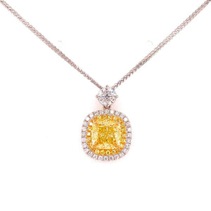 Cushion Fancy Yellow Diamond Necklace