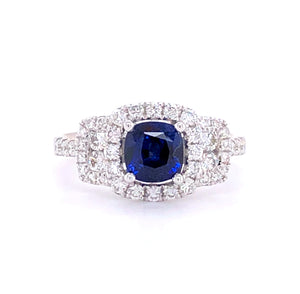 Cushion Cut Blue Sapphire Diamond Ring
